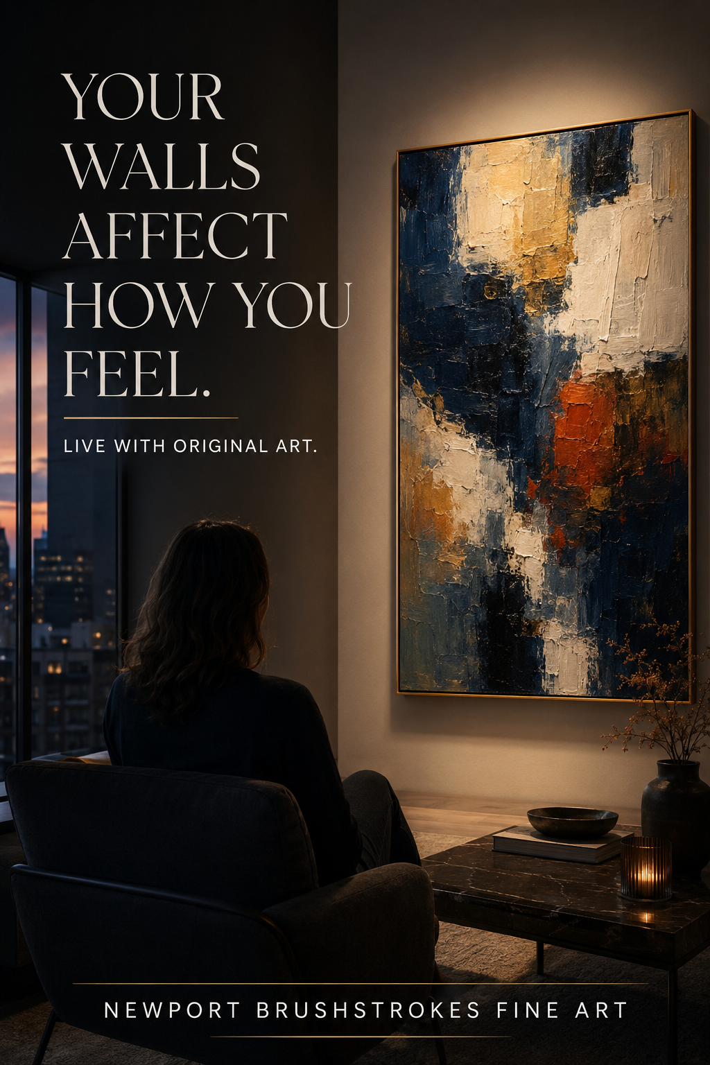 Original art in an elegant home with the message Your walls affect how you feel
