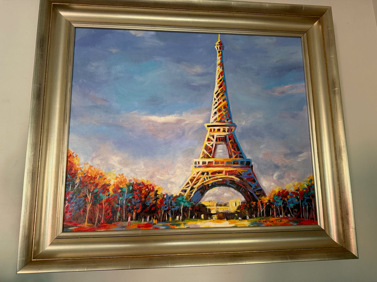Eiffel Tower by Redina Tili, oil on canvas, 20 × 24 inches