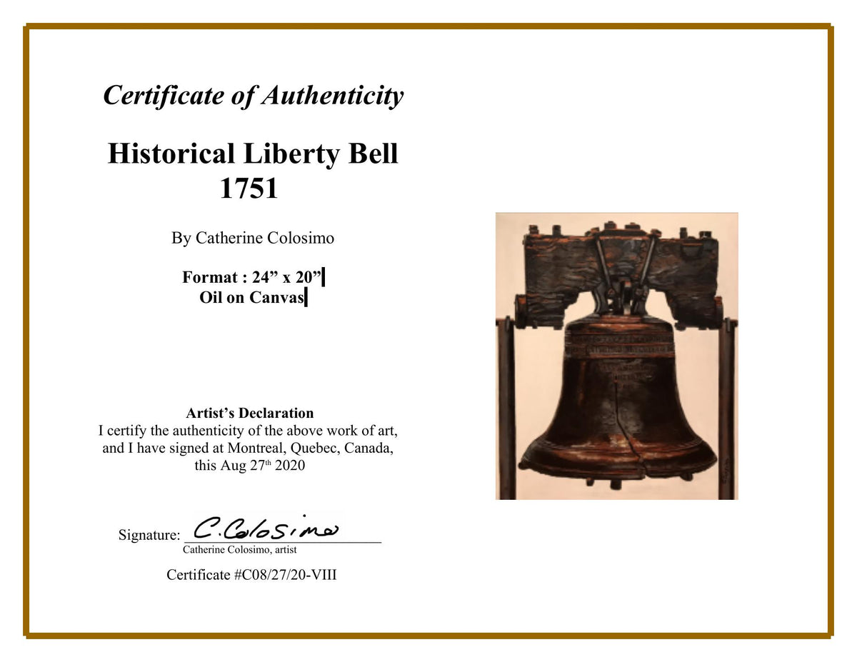 Certificate of Authenticity for Historical Liberty Bell 1751