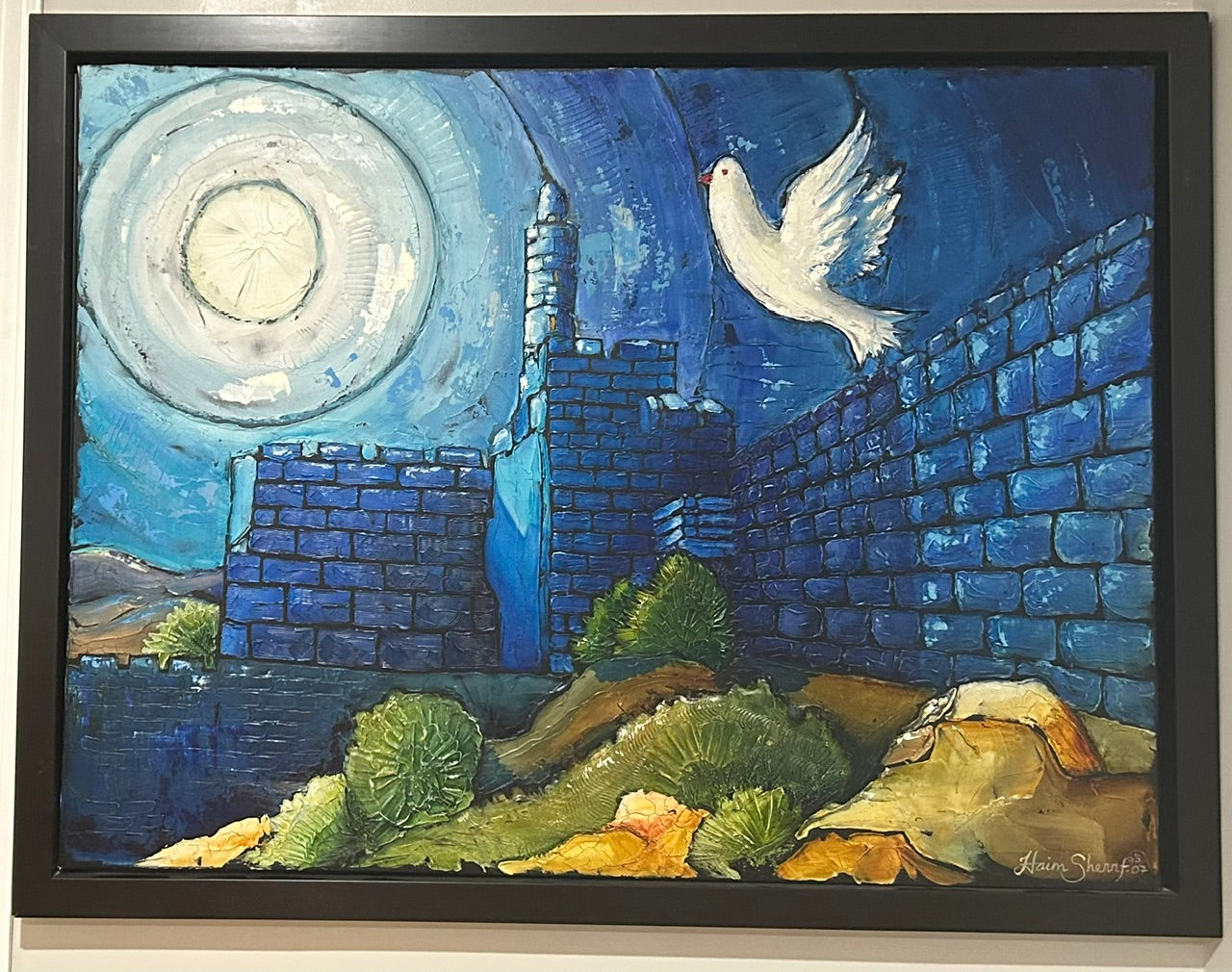 Jerusalem in Blue by Haim Sherrf, framed original artwork, Brunswick reference 46