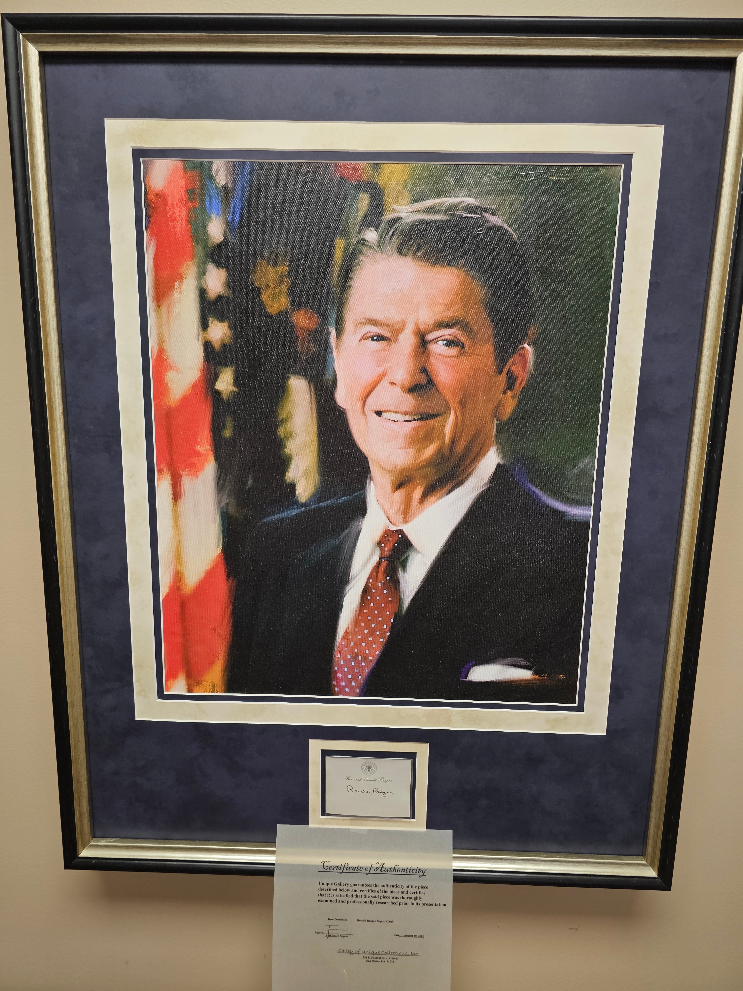 Alternate framed view of Ronald Reagan signed portrait