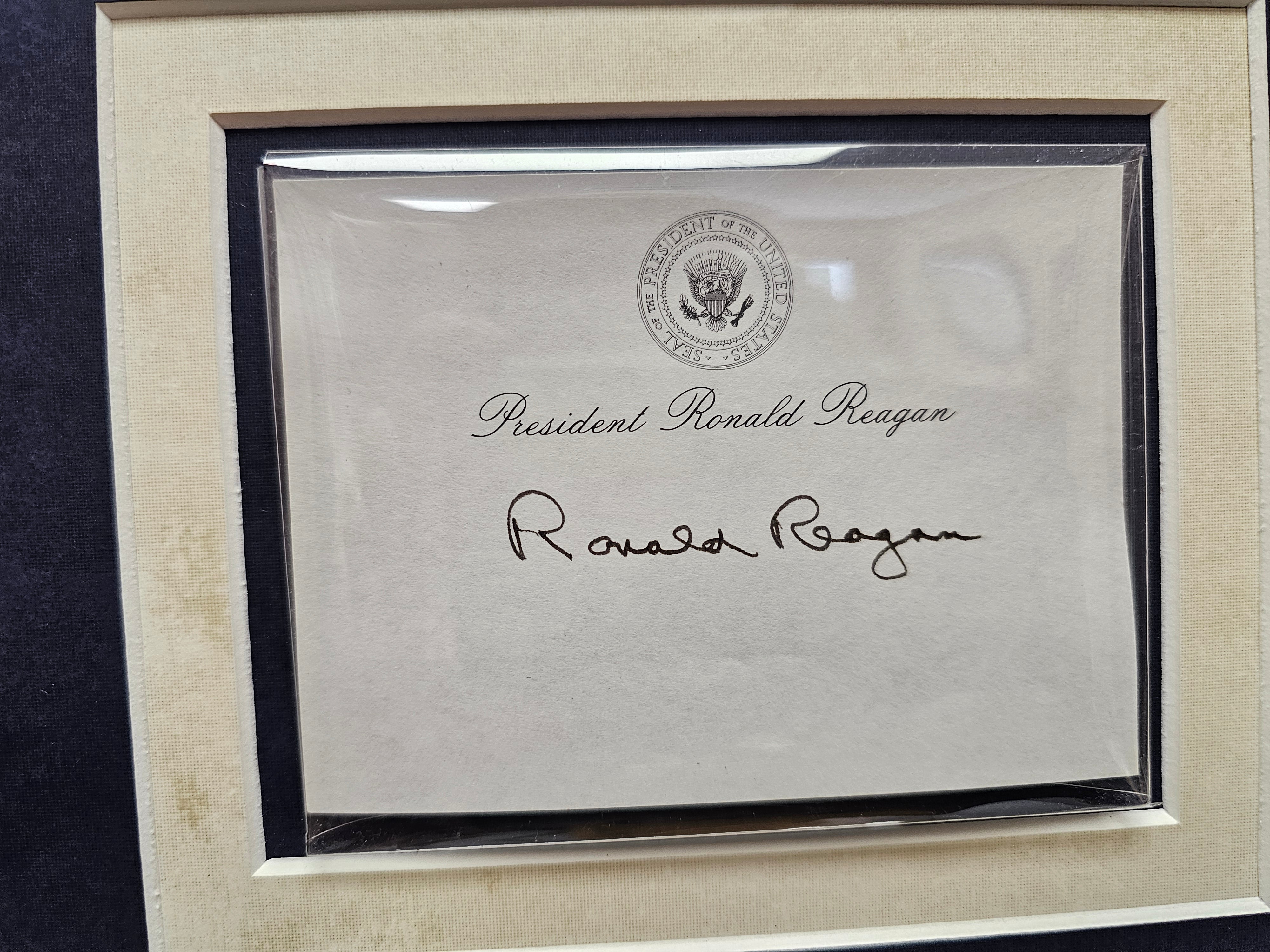 Close-up of Ronald Reagan signature and inscription