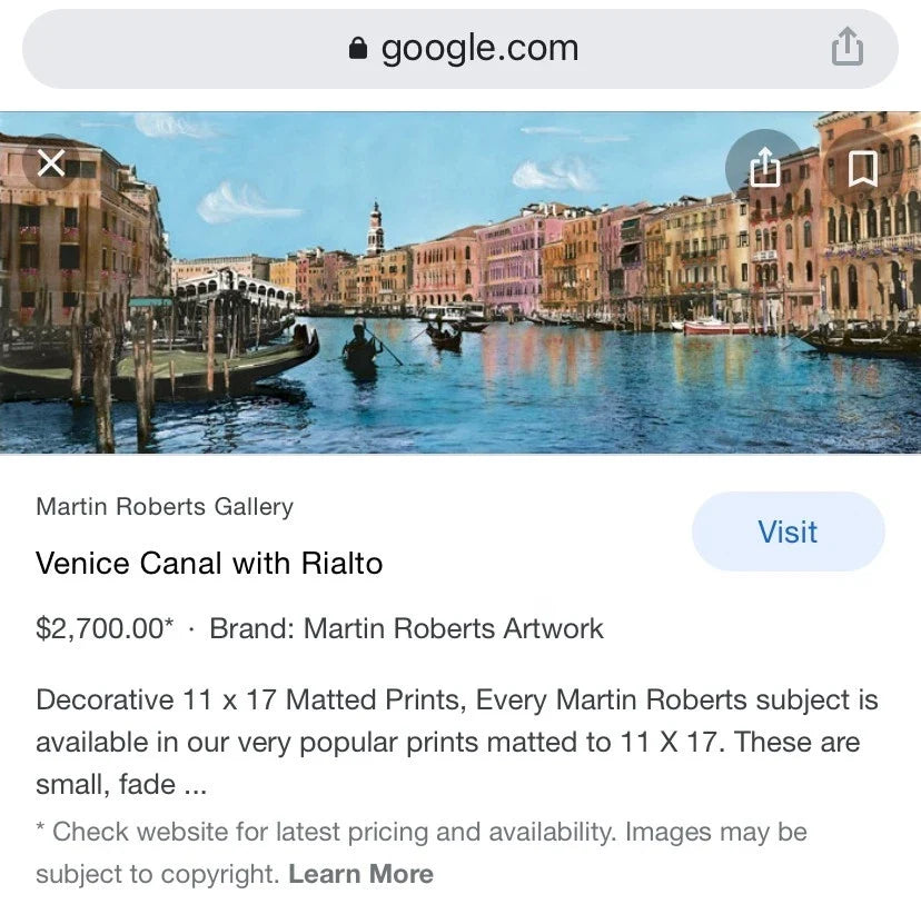 Martin Roberts Venice Canal with Rialto hand-detailed limited edition giclée canvas, additional artwork view
