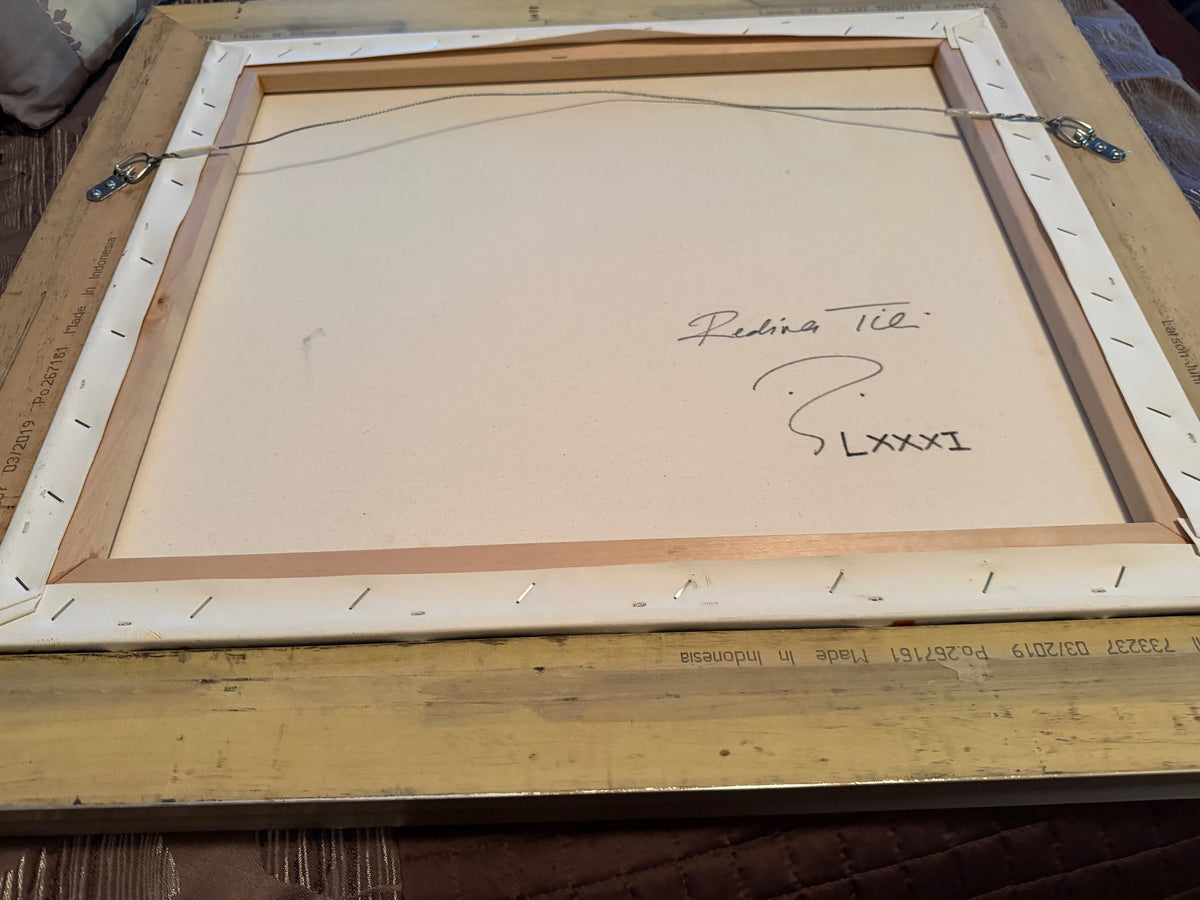 Artist signature detail for Redina Tili's Eiffel Tower painting