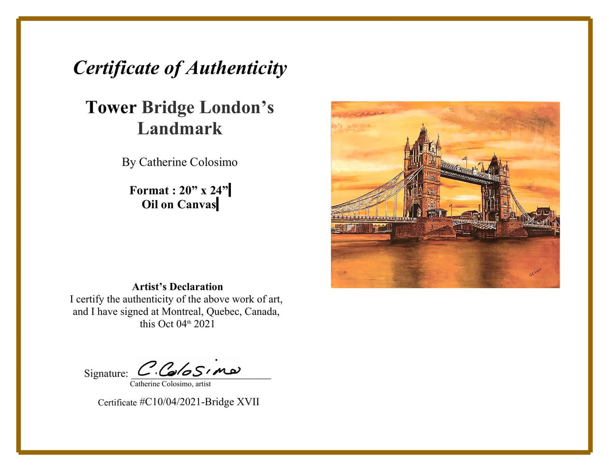 Certificate of Authenticity for Tower Bridge London’s Landmark