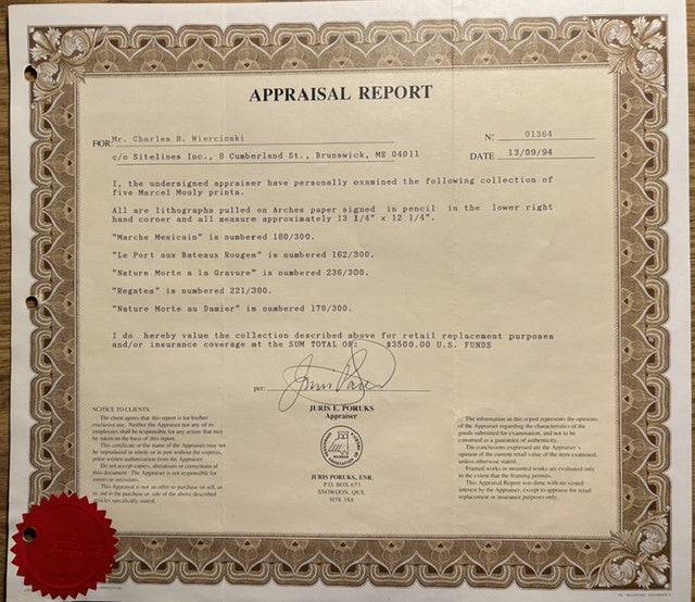Horizontal appraisal documentation for the Mouly Collection of Four, Brunswick reference 60