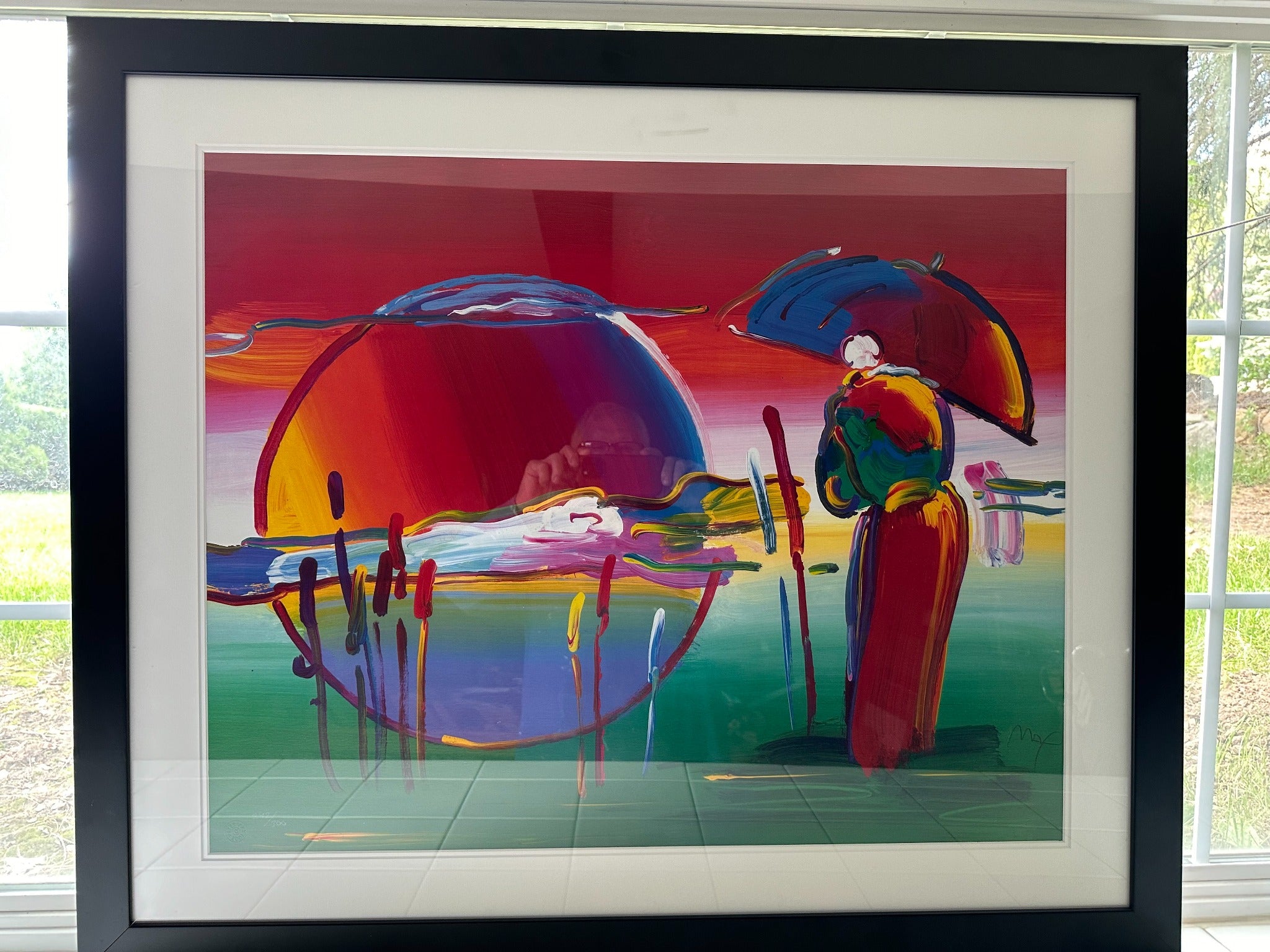 Rainbow Umbrella Man in Reeds by Peter Max framed fine art