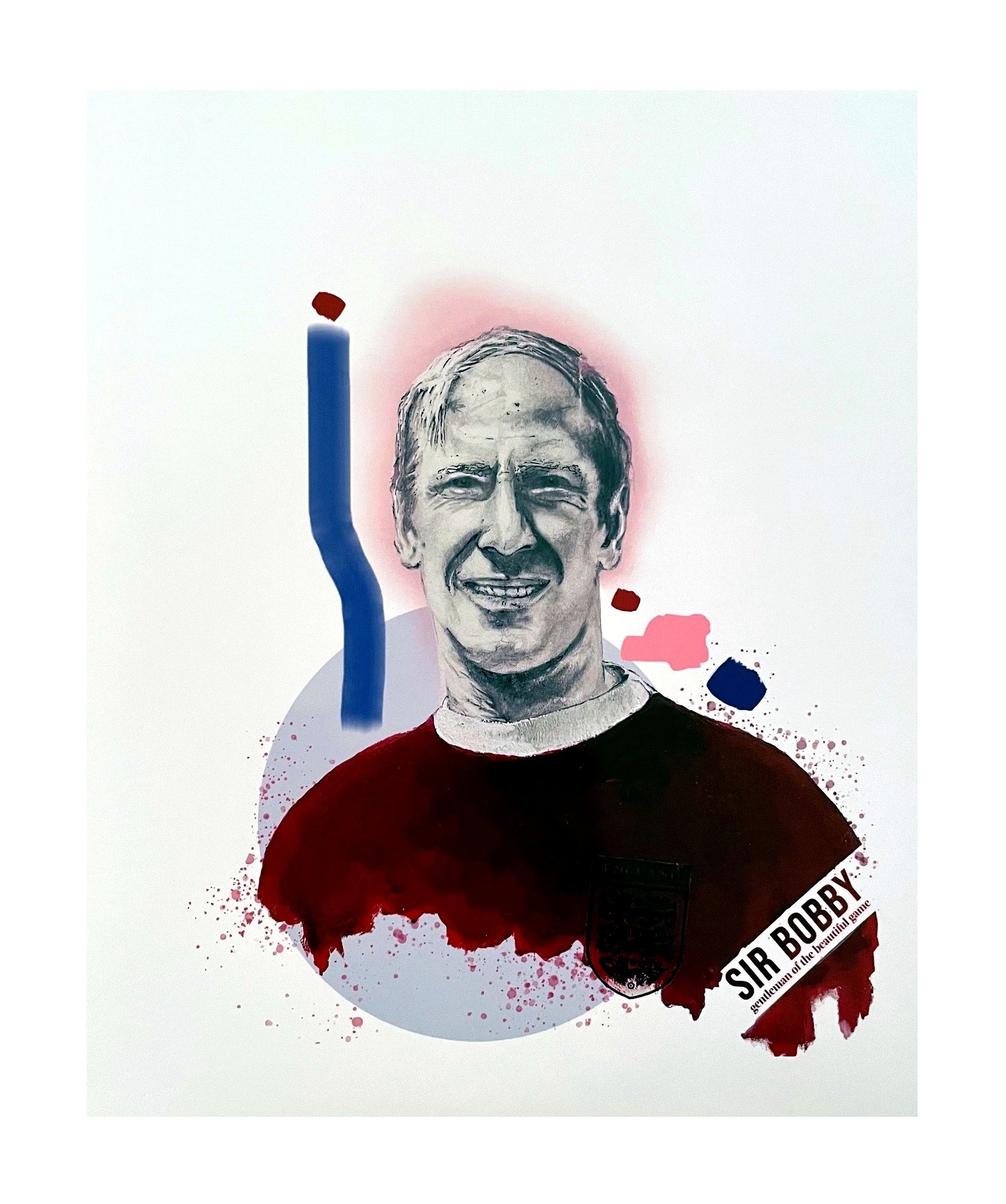 Legends of the Pitch Sir Bobby Charlton limited edition print by Son of Henry with clean white border and no dark line