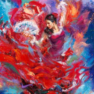 Flamenco Hand Signed Oil on Canvas 48x60 by Artist Blend Cota
