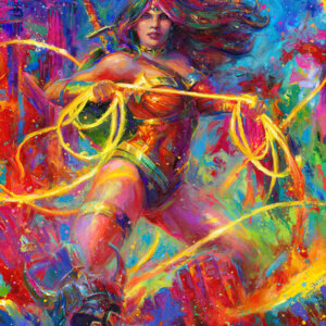 Wonderwoman Hand Signed Oil on Canvas 48x60 by Artist Blend Cota