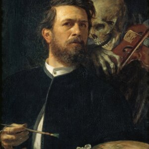 Arnold Boecklin - Self-Portrait with Death Playing with Fiddle - 1872 Oil on Canvas <br>-W.H.A.T. Collection-