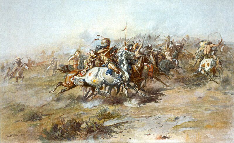 Lithograph showing the Battle of Little Bighorn