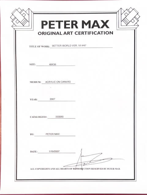Peter Max The Better World Authenticity Document (1)